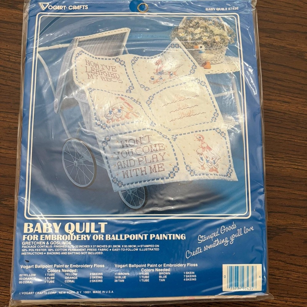 Vintage Vogart Baby Quilt Stamped Embroidery Kit 8743E Ducks Geese Nursery